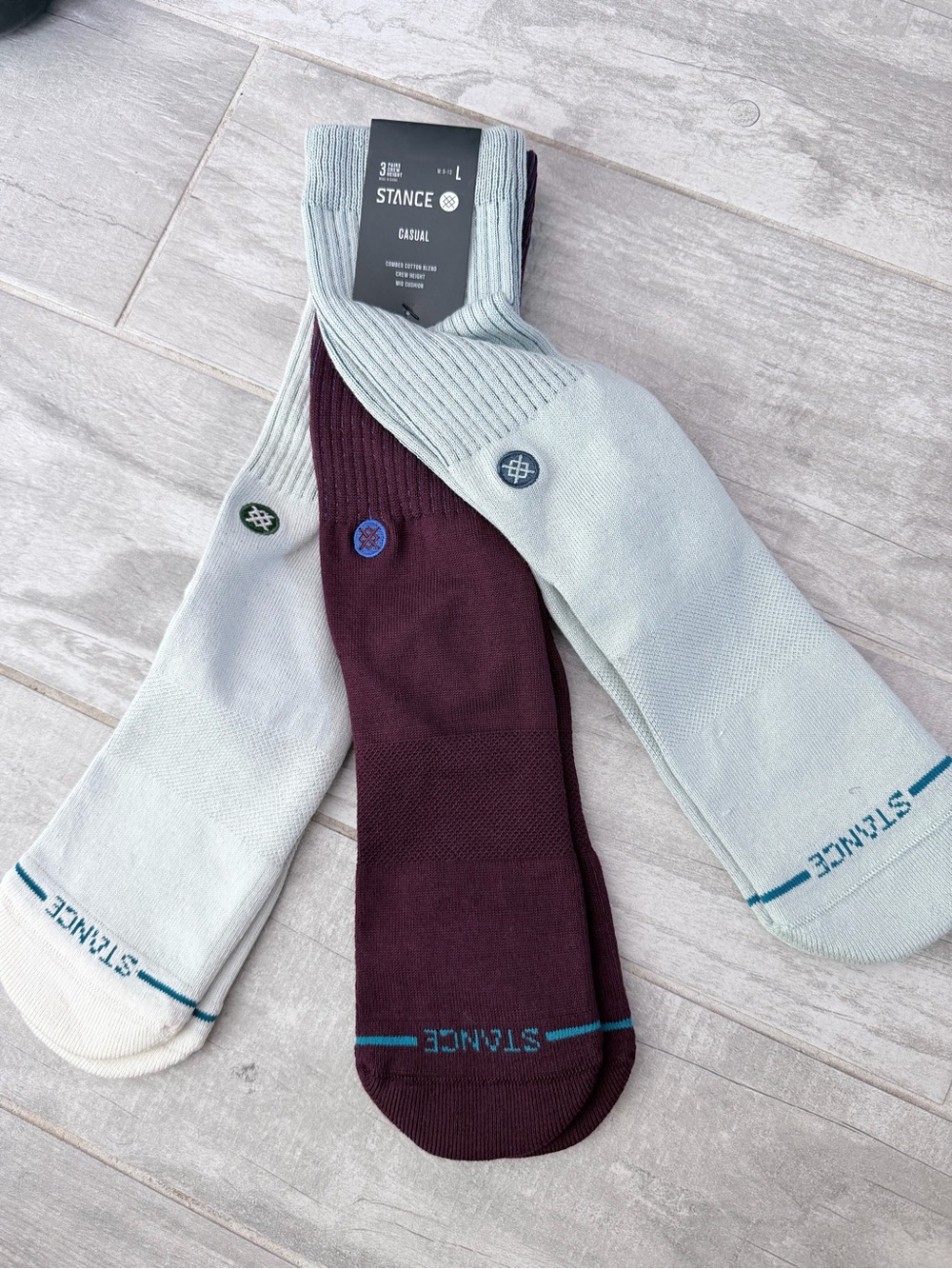 Stance Men’s Casual Crew Socks - Light Gray & Burgundy